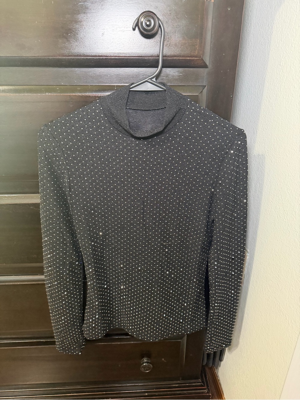 MANGOPOP Turtle Neck Long Sleeve Shirts Sparkly Sequin Rhinestone Top Size M